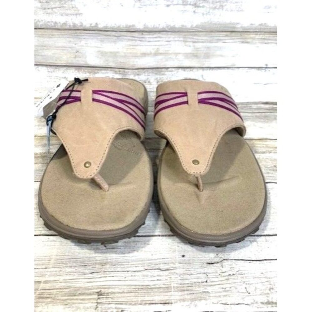 NEW Columbia Women's Santiam‎ Suede Flip Flops Sport Sandals size 12 Tan Purple
